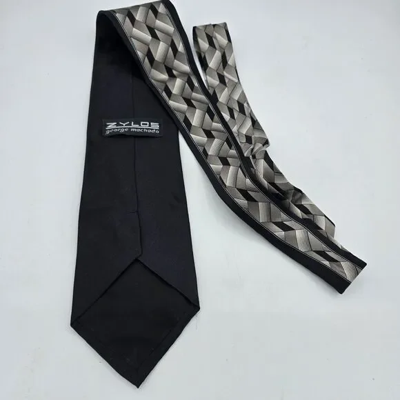 Zylos George Machado Necktie Gray Geometric Square Silk 58 X 4in Vintage - Picture 3 of 6